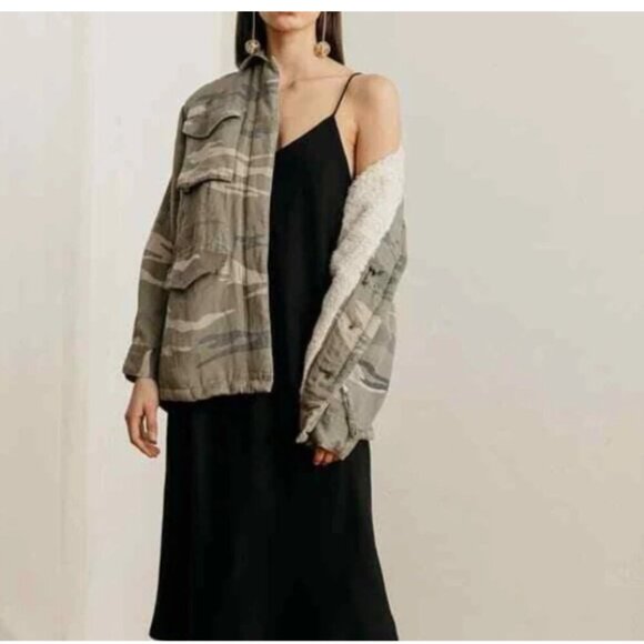 Rails Utility Jacket Womens Medium Camo Drawstring Lined Tencel Linen Pockets - Picture 4 of 10